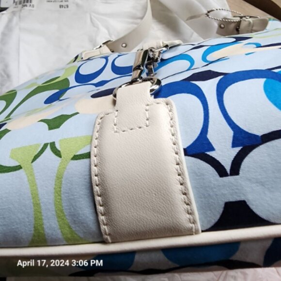 VTG Coach Signature Leather Trim Blue & White Hobo Bag Purse w/Matching Wristlet - Picture 13 of 14